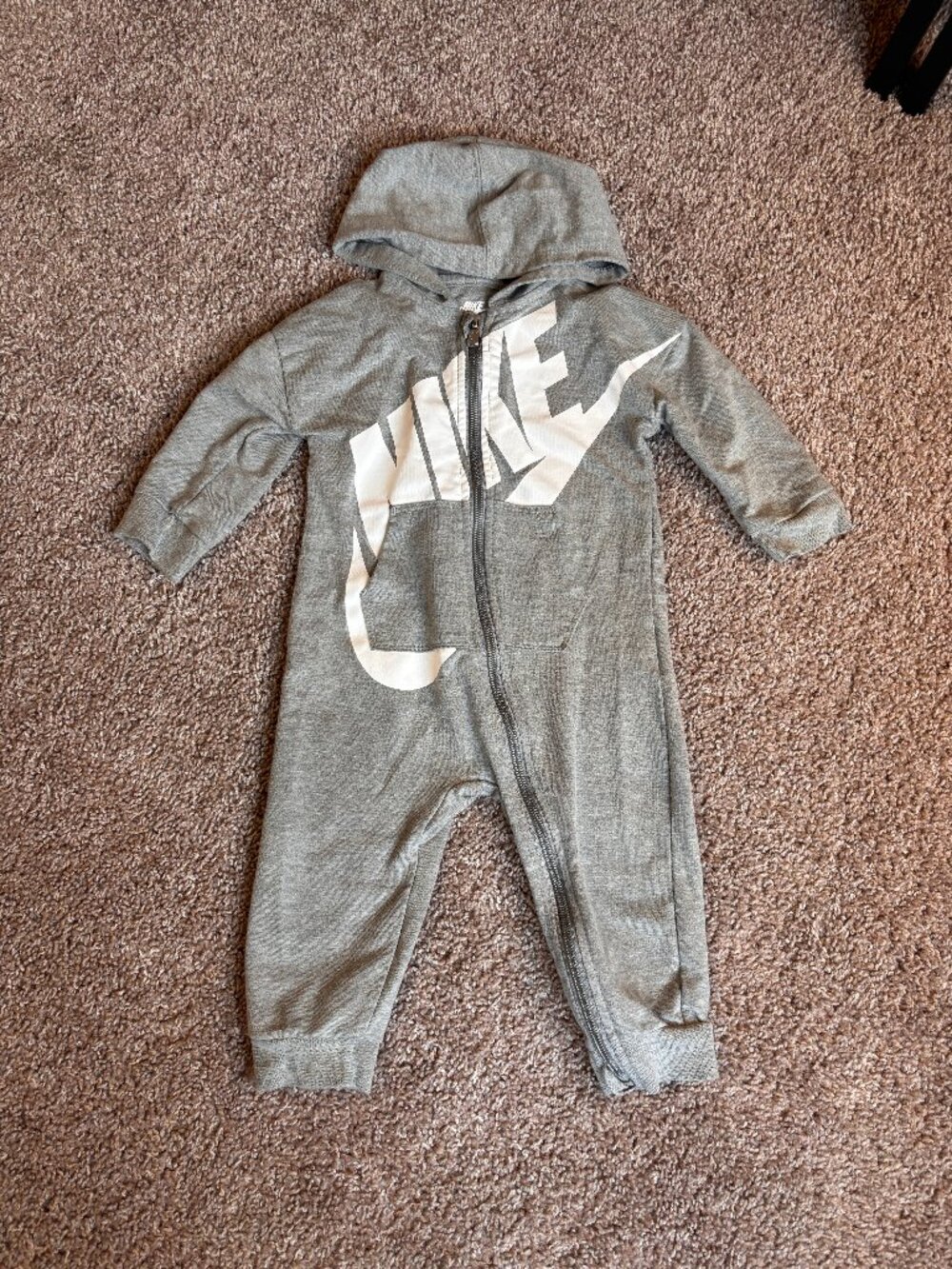 Nike Baby One Piece Hooded Coverall Size 12mo Play All Day Futura Gray Full Zip